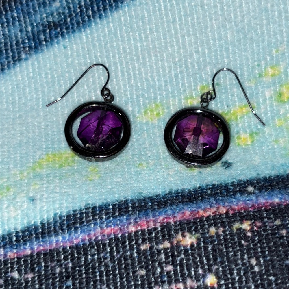 Purple&Black Gemstone Earrings